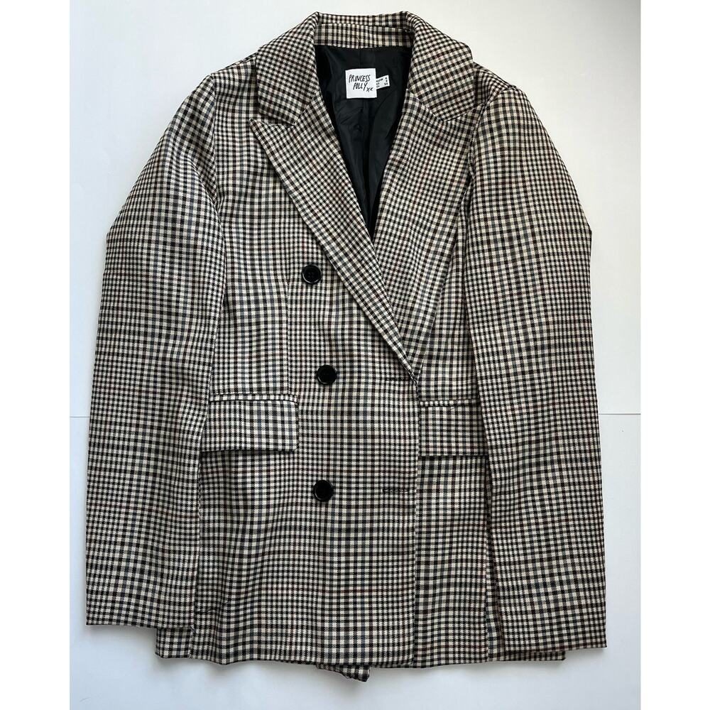 Princess Polly Mrs Nancy Beige Houndstooth Double Breasted Blazer Coat jacket